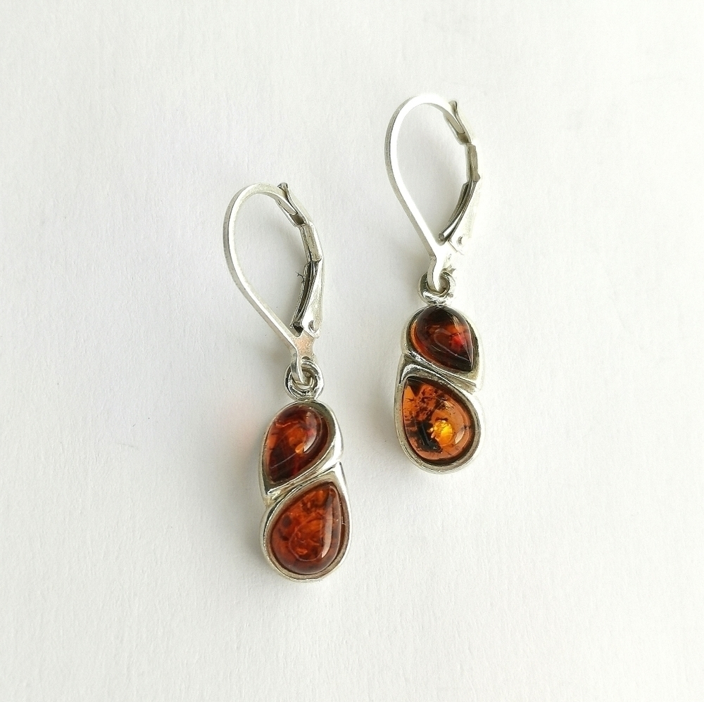 GENUINE Amber earrings in Sterling Silver level back